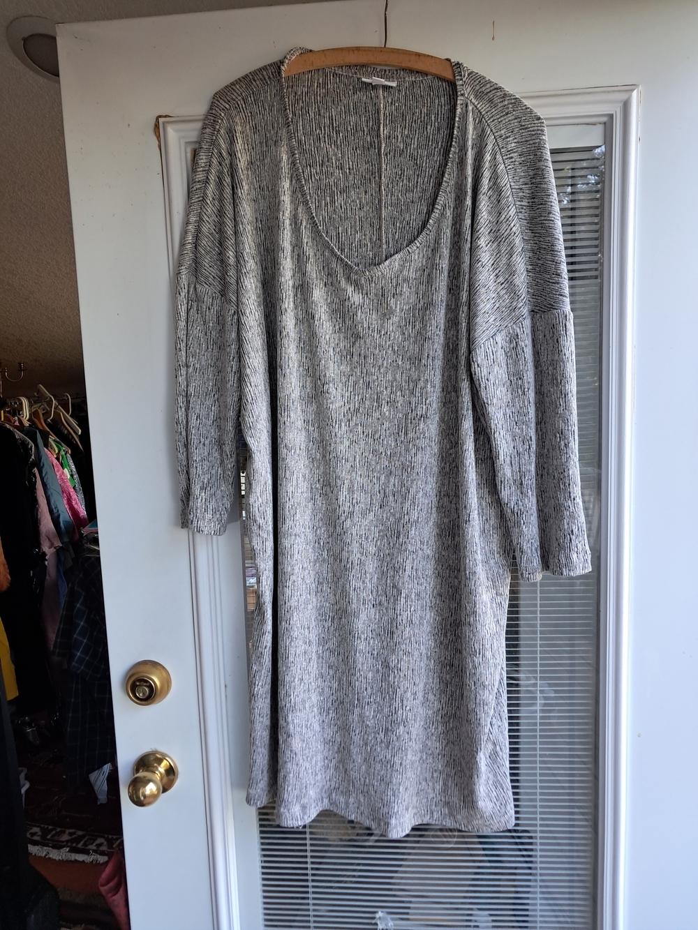 Gray Ribbed V-Neck Women’s Sweater Dress